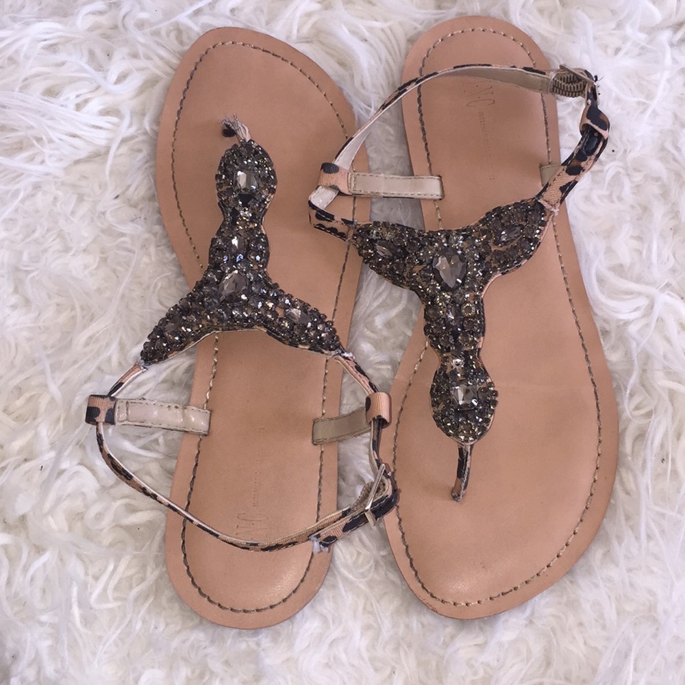 Leopard print and gem sandals